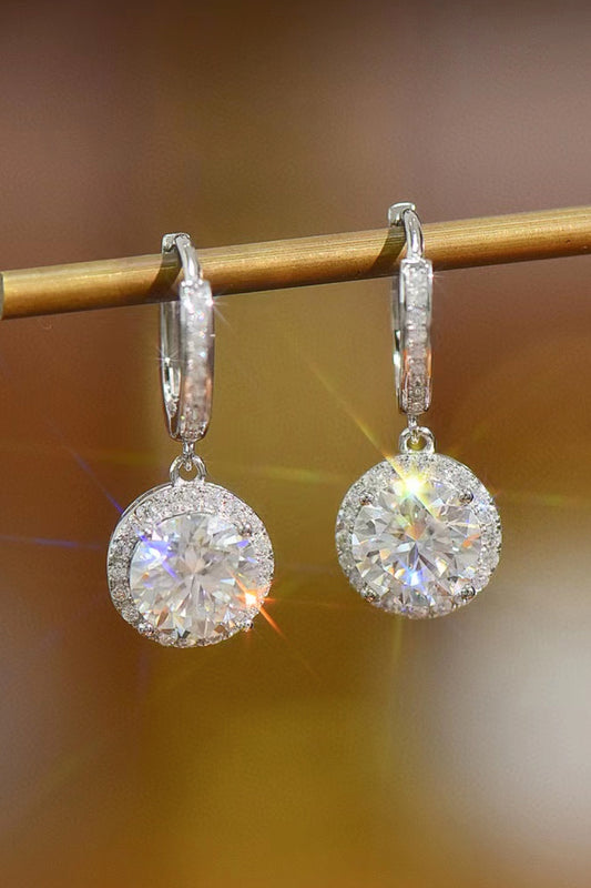 2 Carat Moissanite Round Drop Earrings