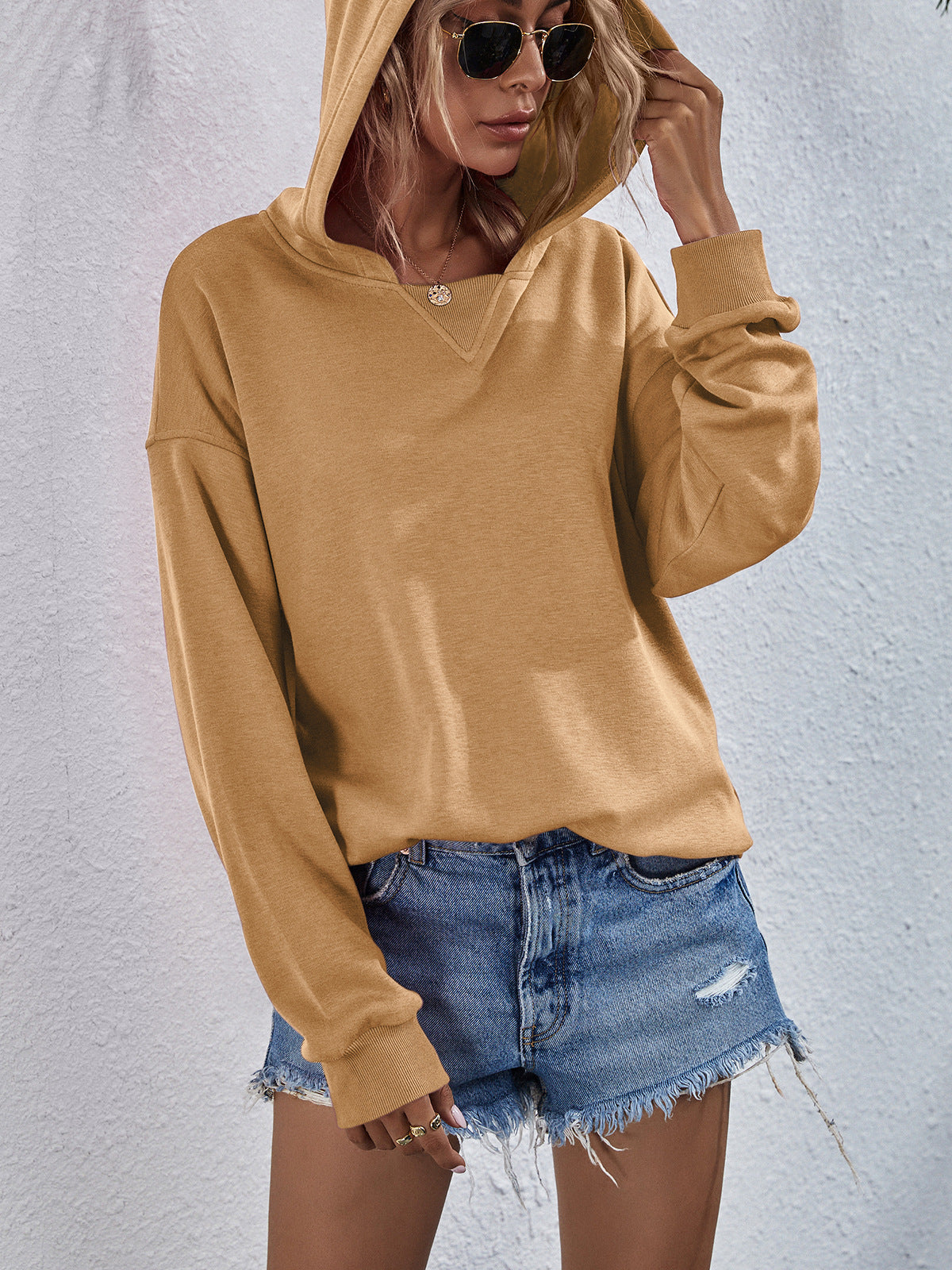 Dropped Shoulder Slit Hoodie