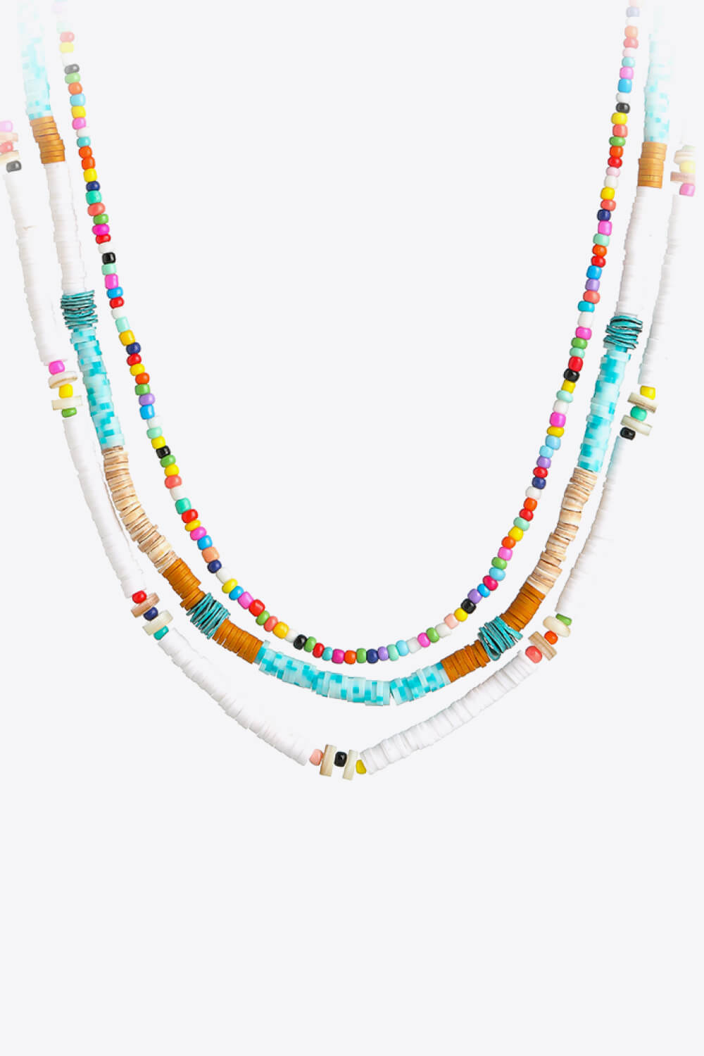 Multicolored Bead Necklace Three-Piece Set