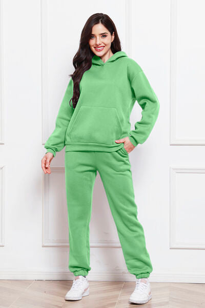 Drop Shoulder Long Sleeve Hoodie and Pants Set