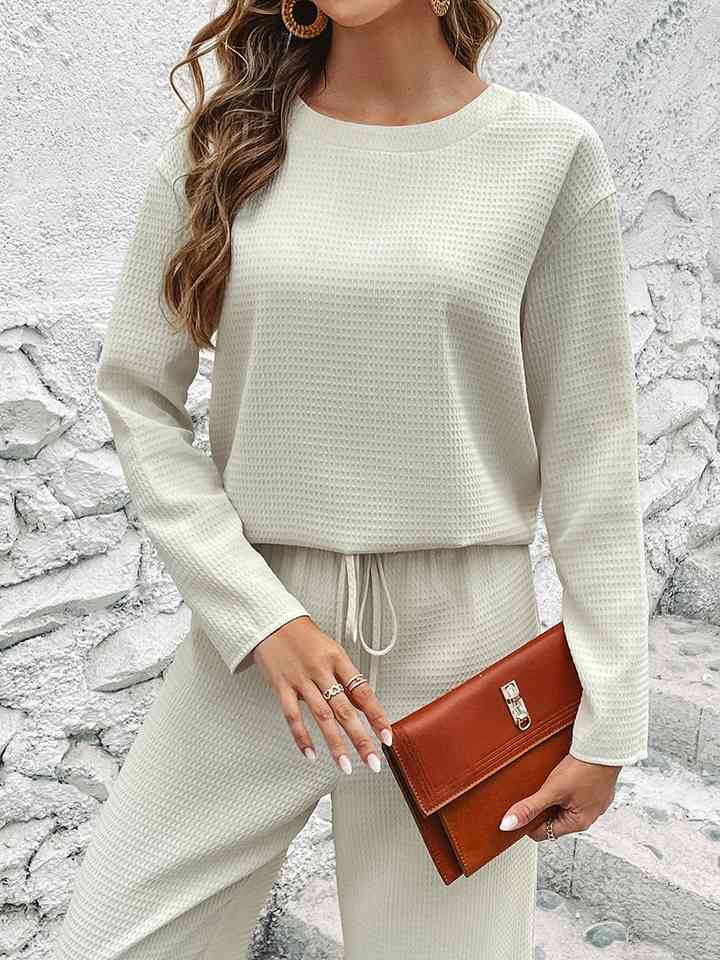 Round Neck Long Sleeve Top and Pants Set